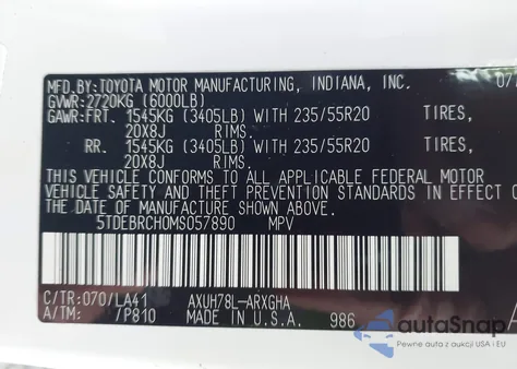 2021 Toyota Highlander Hybrid Platinum from USA, damaged, VIN 5TDEBRCH0MS057890